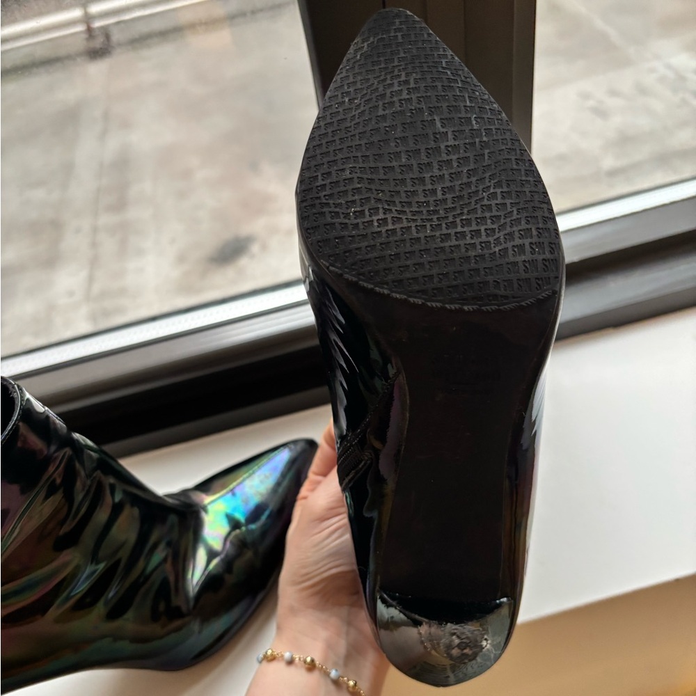 STUART WEITZMAN Carltone Oil Slick Metallic Iridescent Patent Ankle Booties - Picture 7 of 9